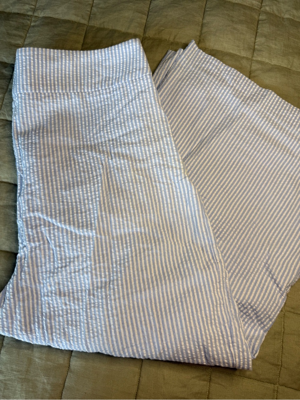 Melly M Seersucker Wide Leg Crop Pants Size Large Blue White Stripe Made in USA